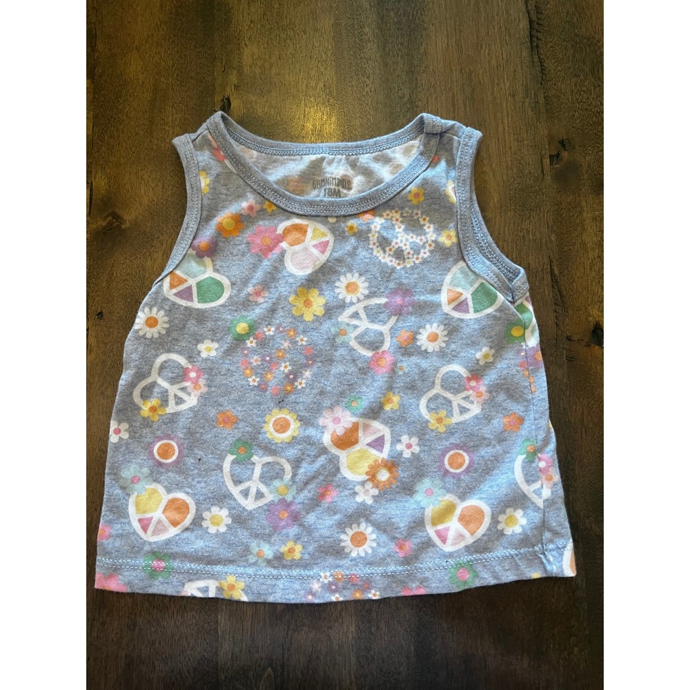 Garanimals Baby Girls Gray Peace Sign Floral Heart Tank Top Shirt 18 Months